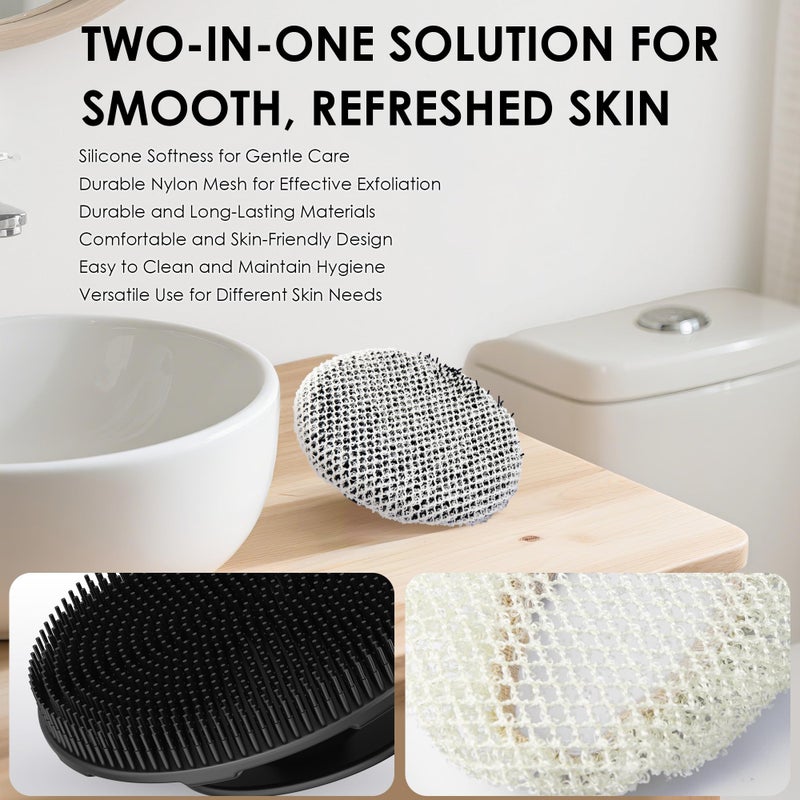 INNERNEED Food-Grade Soft Silicone Body Scrubber Shower Brush Handheld Cleansing Skin Brush, with Exfoliating Net Sponge Case (Black Brush) - Image 3